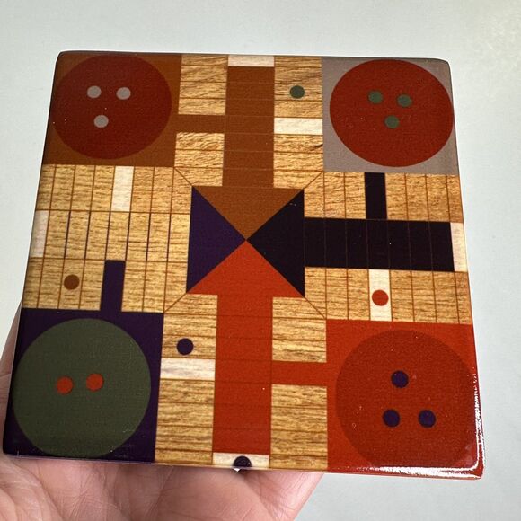 4 Piece Ceramic Game Coaster Set Cork Back Checker Chess Inspired Red Shed Gift - Picture 6 of 13